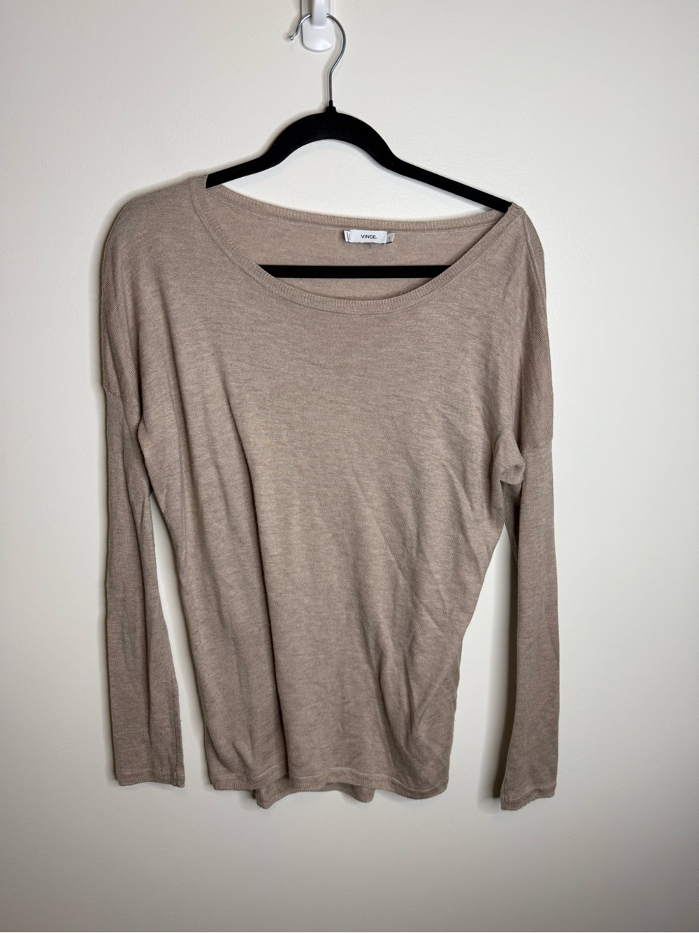 Vince Neutral Taupe Long-Sleeve Boatneck Top